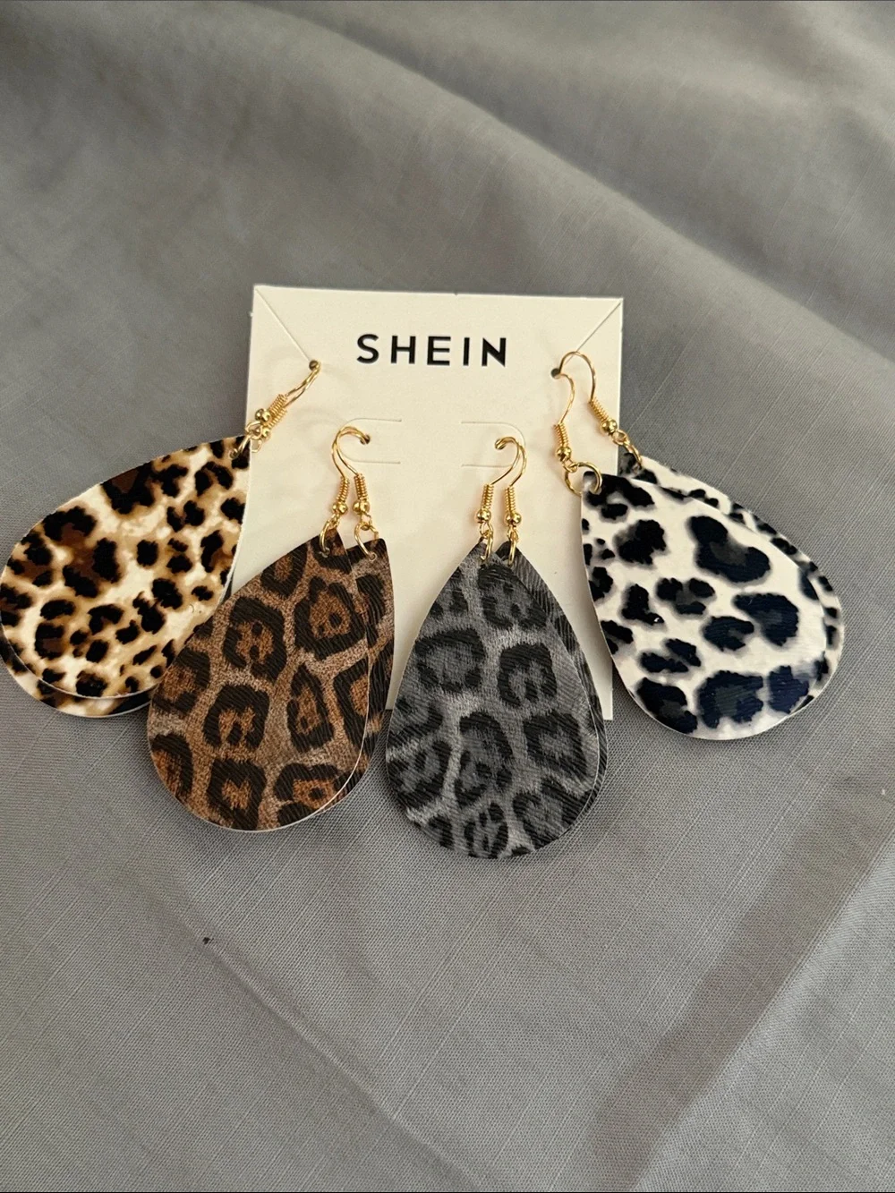 SHEIN Leopard Print Teardrop Earrings - Brown, Gray, White 4 pair